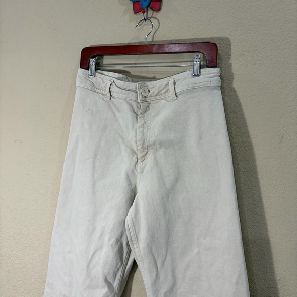 Zara Womens Beige Rise High Jeans Sz 10 The Marine Straight Casual Preppy Comfy - Picture 2 of 11